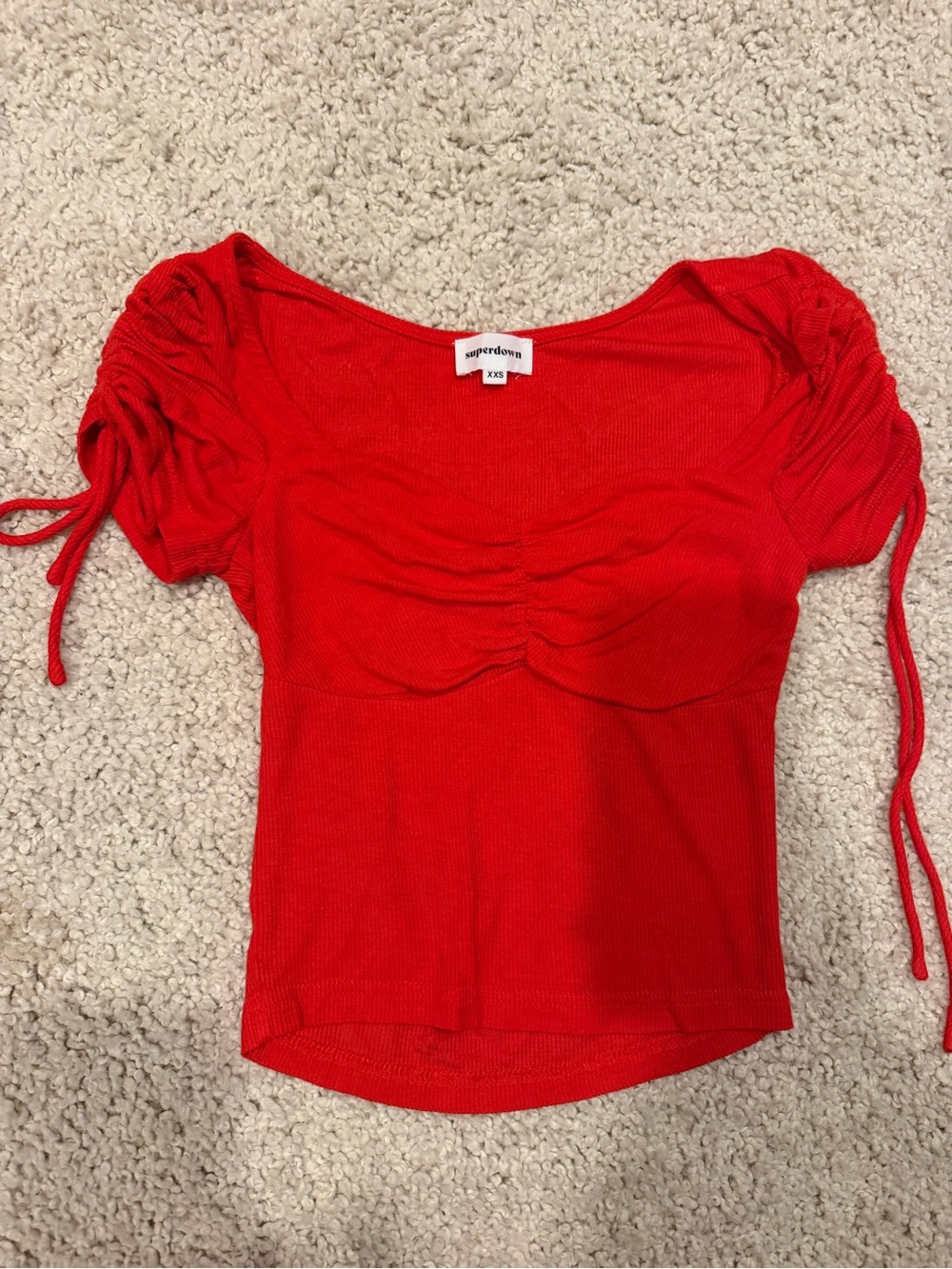 superdown Bright Red Ruched Puff Sleeve Crop Top
